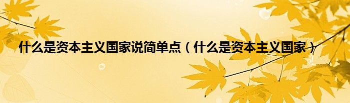 什么是资本主义国家说简单点（什么是资本主义国家）