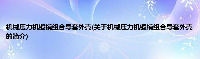 机械压力机锻模组合导套外壳(关于机械压力机锻模组合导套外壳的简介)