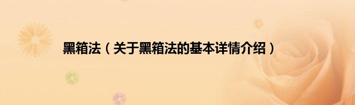 黑箱法（关于黑箱法的基本详情介绍）