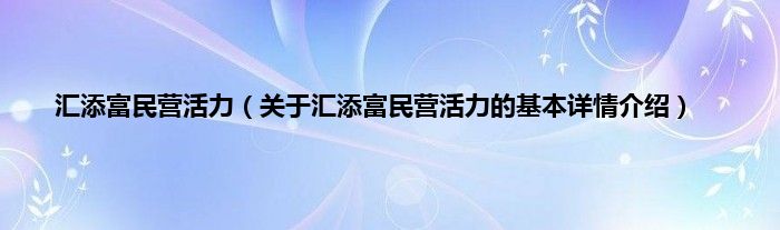汇添富民营活力（关于汇添富民营活力的基本详情介绍）