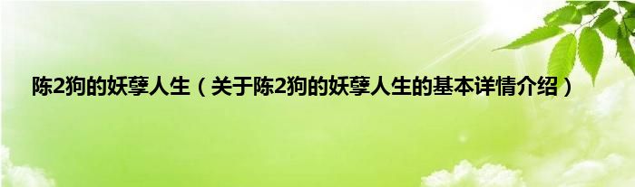 陈2狗的妖孽人生（关于陈2狗的妖孽人生的基本详情介绍）