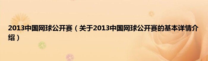 2013中国网球公开赛（关于2013中国网球公开赛的基本详情介绍）