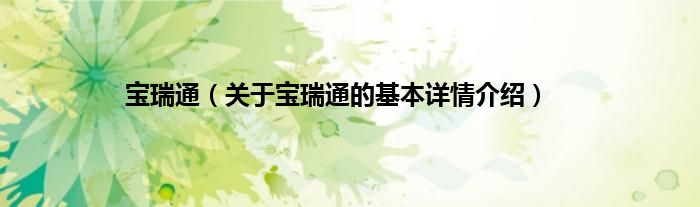 宝瑞通（关于宝瑞通的基本详情介绍）