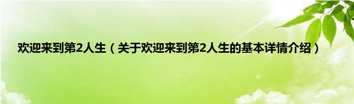 欢迎来到第2人生（关于欢迎来到第2人生的基本详情介绍）