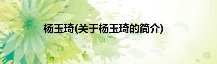 杨玉琦(关于杨玉琦的简介)