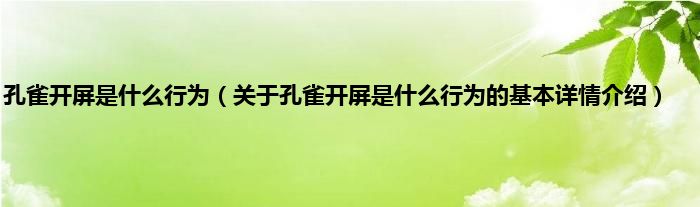 孔雀开屏是什么行为（关于孔雀开屏是什么行为的基本详情介绍）