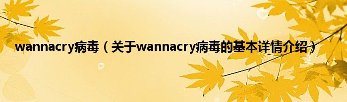 wannacry病毒（关于wannacry病毒的基本详情介绍）