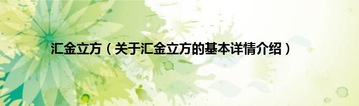 汇金立方（关于汇金立方的基本详情介绍）