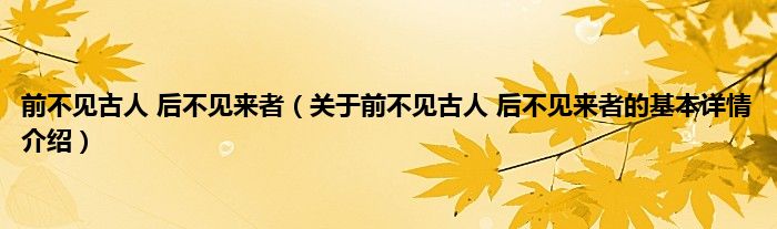 前不见古人 后不见来者（关于前不见古人 后不见来者的基本详情介绍）